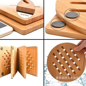 Bamboo Coasters Round Hollowed Out Non Slip Kitchen Mats For Hot Pot <b>Teacup</b> Bowl Placemats With Drain Rack - Product Image 1