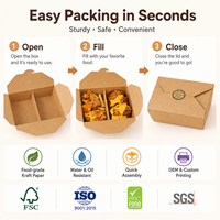 Boîte à lunch multi-compartiments en kraft avec carton pliable pour service de restauration, personnalisation du logo disponible