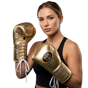 No Boxing No Life Gold PU Leather Boxing Gloves Laced-Up Full Finger Training Gear for Adults - Product Image 3