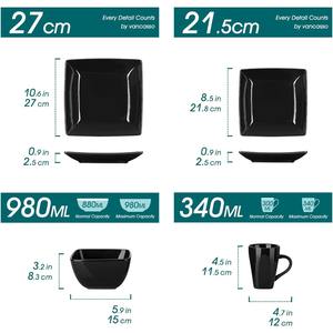 <span class=keywords><strong>Vajilla</strong></span> <span class=keywords><strong>completa</strong></span> de gres negro, Plato cuadrado para ajuste de lugar, platos de cena, juegos de cena, juego de <span class=keywords><strong>vajilla</strong></span>, 16 piezas - Product Image 2