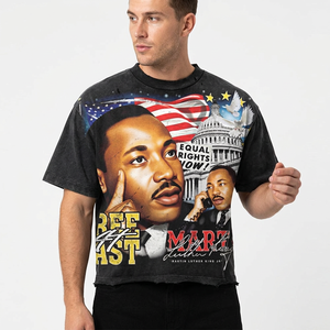 T-shirt en coton tricoté pour homme à col roulé, coupe classique, avec slogan personnalisé imprimé, manches courtes, logo photo imprimé sur le devant - Product Image 6