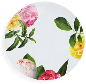 贴牌一次性竹制三聚氰胺圆板带莲花贴花塑料餐厅上菜
