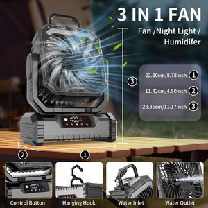 Ventilateur portable 20000mah à cinq vitesses, rechargeable par type-C, avec pulvérisation de refroidissement, ventilateur électrique pour extérieur, ventilateur de table USB avec lumière LED - Product Image 6
