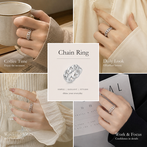 Bague ajustable en argent sterling 925 véritable, design original fait main, avec zircon, style cubain, tendance, pour mariage, femme, couple, cadeau - Product Image 2