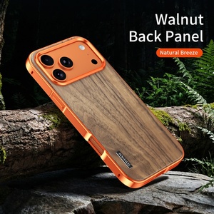 Custom Walnut Wood Back Panel Magnetic Mobile Phone Cases for iPhone 17 16 <b>Pro</b> Max Aluminum Alloy Frame Shockproof Cover - Product Image 6