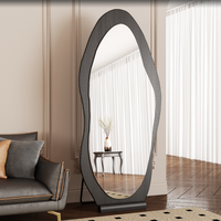 Miroir pleine longueur vintage avec cadre en bois, forme asymétrique, autoportant ou mural, pour chambre à coucher, décoration intérieure, service d'échantillons