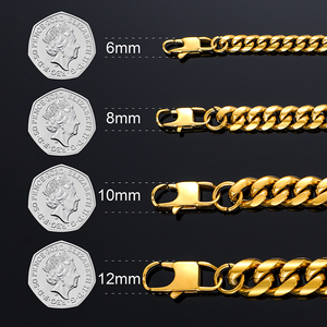 Chaîne cubaine <span class=keywords><strong>en</strong></span> acier inoxydable plaqué <span class=keywords><strong>or</strong></span> étanche sans ternissure pour hommes bijoux Hip Hop collier de chaîne à maillons cubains - Product Image 4