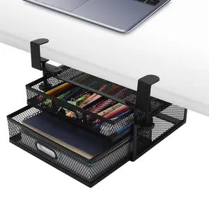 Boîte de rangement de bureau Organisateur Panier de rangement de palettes en fer avec tiroir coulissant Gestion des câbles pour le bureau