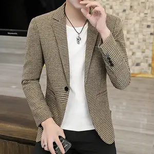 Stile classico coreano Blazer Costume Hommes Slim Fit Mans cappotto giacca uomo giacca Plaid Blazer da uomo