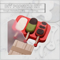 Moules à Popsicle en Silicone 3 Trous sans BPA 50 Bâtons en Bois Moules à Crème Glacée Maison Moules à Crème Glacée Silicone Enfants