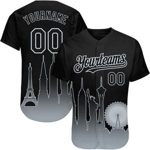 Camiseta de béisbol personalizada con botones y estampado del horizonte de la ciudad para hombres, mujeres, jóvenes, unisex, transpirable, deportiva - Product Image 1