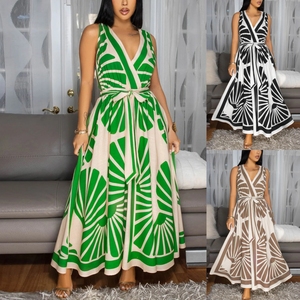 167 Mới Nhất Thiết Kế Phụ Nữ Quần Áo Sexy Sâu V Không Tay Vị Trí In Bohemian Của Phụ Nữ Dresses Phong Cách Thời Trang - Product Image 1