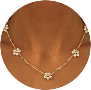 שרשרת אופנתית בצורת Y מצופה זהב 14 קראט עם תליון פנינה מלאכותית לנשים - Product Image 3