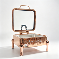 LIYUNDA Réchaud de buffet professionnel personnalisé, luxe or rose, en acier inoxydable 304 martelé, chauffe-plat rond visible pour mariage
