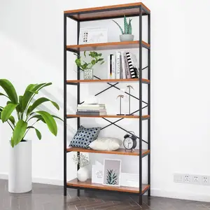 Bookshelf Industrial 5 Shelf Bookcase Metal And Wooden Rustic Bookcase Standing Storage Shelf Organizer