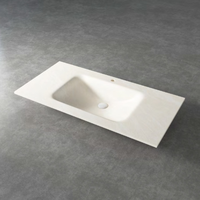 Ensemble de meuble-lavabo mural moderne monobloc sans joint avec miroir intelligent en dalle de roche et lavabo en pierre frittée pour hôtels