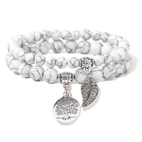 Bracelets de couple tendance avec pendentif feuille Arbre de Vie, ensemble de bracelets perlés en pierre naturelle améthyste pour hommes et femmes