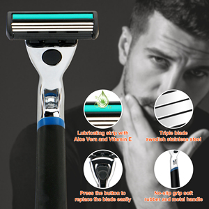 남자 시스템 면도기 트리플 블레이드 면도기 금속 손잡이 공간 블레이드와 스테인레스 스틸 블레이드 - Product Image 5