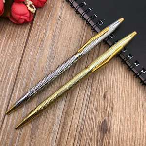 Stylo bille rotatif en métal texturé diamant de luxe, logo gravé sur mesure, encre à l'huile, cadeau publicitaire pour entreprise, bureau, hôtel, souvenir - Product Image 1