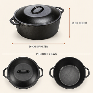 Marmite hollandaise en fonte pré-assaisonnée avec couvercle lourd, pot rond pour soupes et ragoûts, casserole à double poignée pour la cuisson du pain, idéale pour le camping et l'induction - Product Image 5
