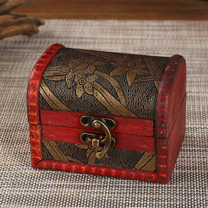 Vintage Wooden Jewelry <b>Box</b> Set <b>Red</b> Decorative Storage <b>Box</b> With Lid Flip Opening For Home Wedding Gift Packaging Prop - Product Image 2