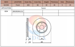 Disque de frein SDCX Auto Parts <span class=keywords><strong>SX1500</strong></span> 3001002M1131 pour Succe Avant - Product Image 2