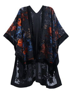 Boho Kimono đen dài nghiền nhung Kimono cho phụ nữ Burnout Cardigan che up với tua - Product Image 4