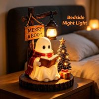 Figurine de Noël fantôme mignon avec lanterne, statue lumineuse de Noël avec lanterne, décoration de table Joyeux Halloween, cadeau de fêtes