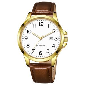 Montre à quartz pour homme d'affaires, étanche 3 ATM, avec boucle à ardillon en cuir, design rétro, vente en gros - Product Image 6