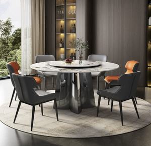 Juego de mesa y silla de comedor de mármol redonda giratoria moderna de lujo para 6 cómodos muebles de apartamento o villa de hotel en casa - Product Image 1