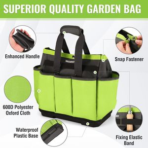 For Green/Black Waterproof Heavy Duty 8-Pocket Oxford Garden <b>Tool</b> <b>Tote</b> <b>Bag</b> for Indoor/Outdoor Use (<b>Tools</b> Not Included) - Product Image 4