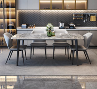 Table à manger ardoise ensemble 6 chaises de salle à manger de style acier au carbone doré meubles modernes