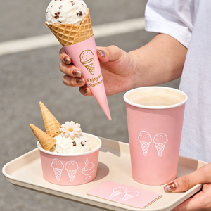 Récipients en papier Coupe à <span class=keywords><strong>glace</strong></span> Sundae Dessert avec cuillère Couvercle dôme Couleurs personnalisées Imprimé Emballage à emporter - Product Image 3