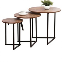 Table basse moderne de style minimaliste, plateau en bois couleur crème, structure en métal, sur pieds, mobile, double ronde, pour salon