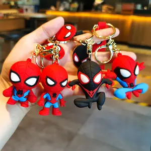 高品质汽车小部件3D卡通漫威超级英雄蜘蛛侠钥匙链聚氯乙烯橡胶钥匙圈带腕带手提包装饰
