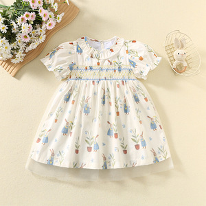 Zomerjurk van tule voor meisjes, geplooide kinderjurk, dunne gaasjurk, katoenen bedrukte jurk voor babymeisjes - Product Image 2