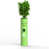 Poubelle ronde verte en colonne pour usine, avec pot de fleurs, personnalisation possible, poubelle pour animaux de compagnie, poubelle pour déchets de rue