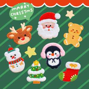 Patch brodé autocollant pour emballage cadeau, motif Père Noël, Bonhomme de neige, Élan, pour la décoration de vêtements et de chapeaux - Product Image 2