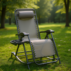 Fauteuil à bascule gris zéro gravité avec plateau appui-tête et support téléphone, chaise de relaxation pour jardin extérieur, cadre en aluminium, polyester - Product Image 2