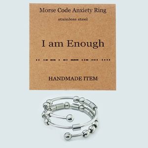 Anillo giratorio de acero inoxidable con cuentas y bola giratoria esmerilada, ajustable, para aliviar la ansiedad, modelo I Am Enough Layers - Product Image 1