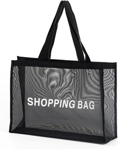 Custom Logo Net <strong>Fruit</strong> Carrying Grocery <strong>Tote</strong> Shoulder Nylon Mesh Shopping Bag with Letter Handle - Product Image 1