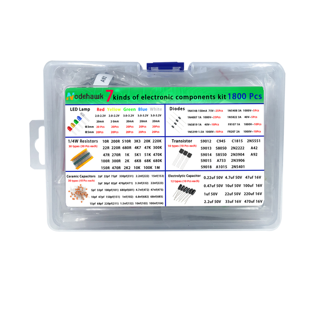 7 Kinds of Electronic Components Kit 1800 Pcs