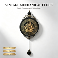 Jam Dinding Pendulum Vintage Eropa Bingkai Logam Tanpa Suara Tanpa Bunyi Tik-tok Angka Romawi Dekorasi Dinding Rumah Kantor