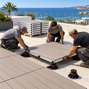 Suelo Modular WPC de Ensamblaje Rápido para Hoteles y Resorts, 1x1m, Base Ajustable de Acero Galvanizado, Plataforma Prefabricada Impermeable para Proyectos Turísticos - Product Image 4