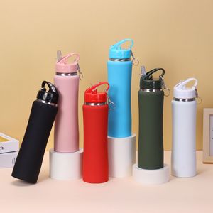 Termo de acero inoxidable de ajuste delgado con asa y pajita, 500 ml, portátil para viajes al aire libre, deportes, senderismo y ciclismo - Product Image 1