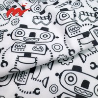 Tissu imprimé numérique en polyester spandex 100D extensible dans les quatre sens, doux, personnalisé, imperméable, imprimé de dessins animés de robots mignons
