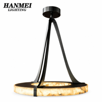 Lustre suspendu moderne en albâtre avec commande à interrupteur, design circulaire en marbre, LED, hauteur réglable, laiton