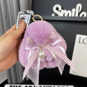Petit lapin en peluche mignon, imitation lapin mort, pendentif porte-clés nœud <span class=keywords><strong>papillon</strong></span>, poupée en fausse fourrure d'otter, décoration de <span class=keywords><strong>sac</strong></span> - Product Image 5