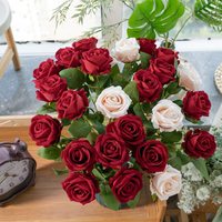 YM Künstliche Rote Rose Seidenblume mit Stiel Einzelner Rosenstiel Hochwertige Realistische Blumen für Brautsträuße und Heimdekoration