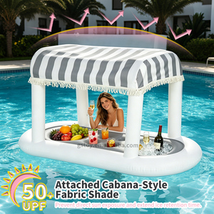 Bar flottant gonflable d'été <span class=keywords><strong>pour</strong></span> <span class=keywords><strong>piscine</strong></span> avec auvent pare-soleil en tissu, glacière et plateau porte-boissons - Product Image 3
